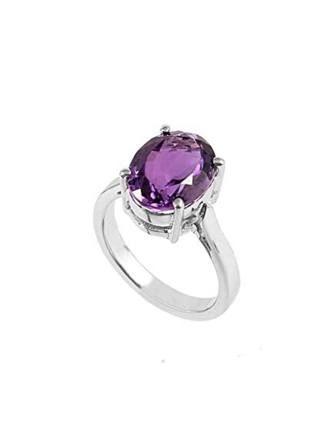 GenZcomplex Women Purple Color Silver-Plated Brass Amethyst Finger Ring