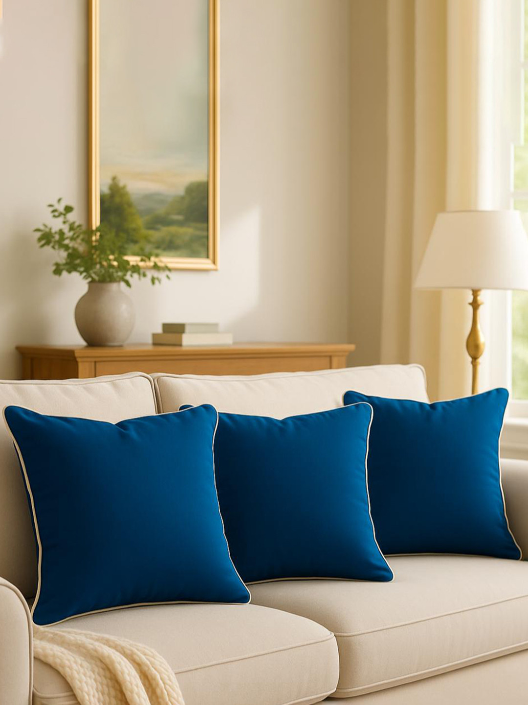 wakefit 3 Piece Teal Blue Square Shaped Pre-Filled Cushions