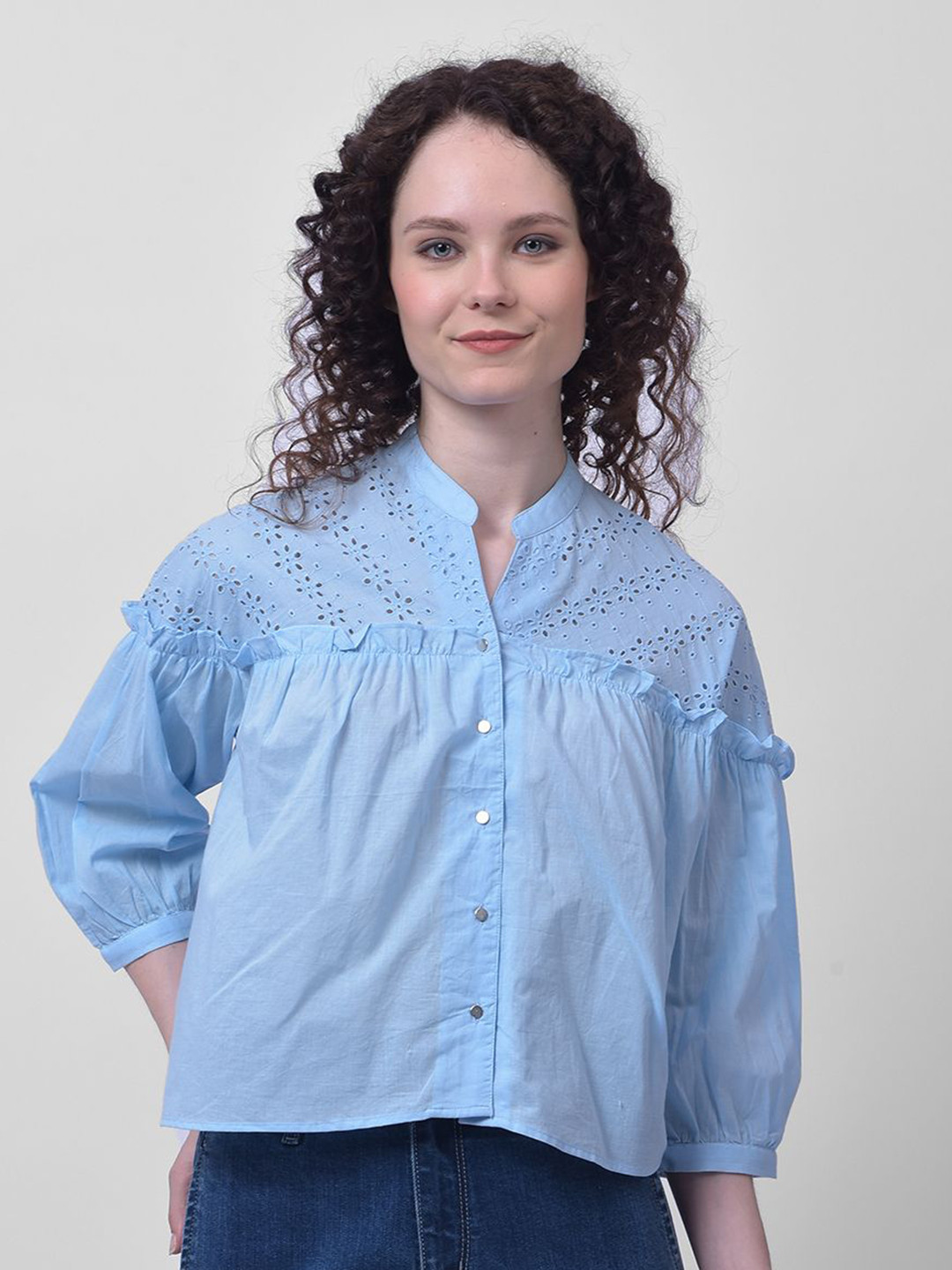 Numero Uno Women Solid Mandarin Collar Cotton Casual Shirt
