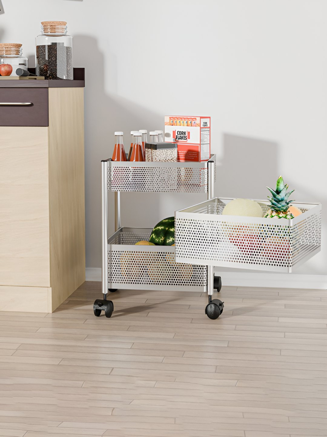 RUBOXA Silver-Toned 2+1 Layer Anti-Rust Square Shape Multi-Purpose Kitchen Organizer