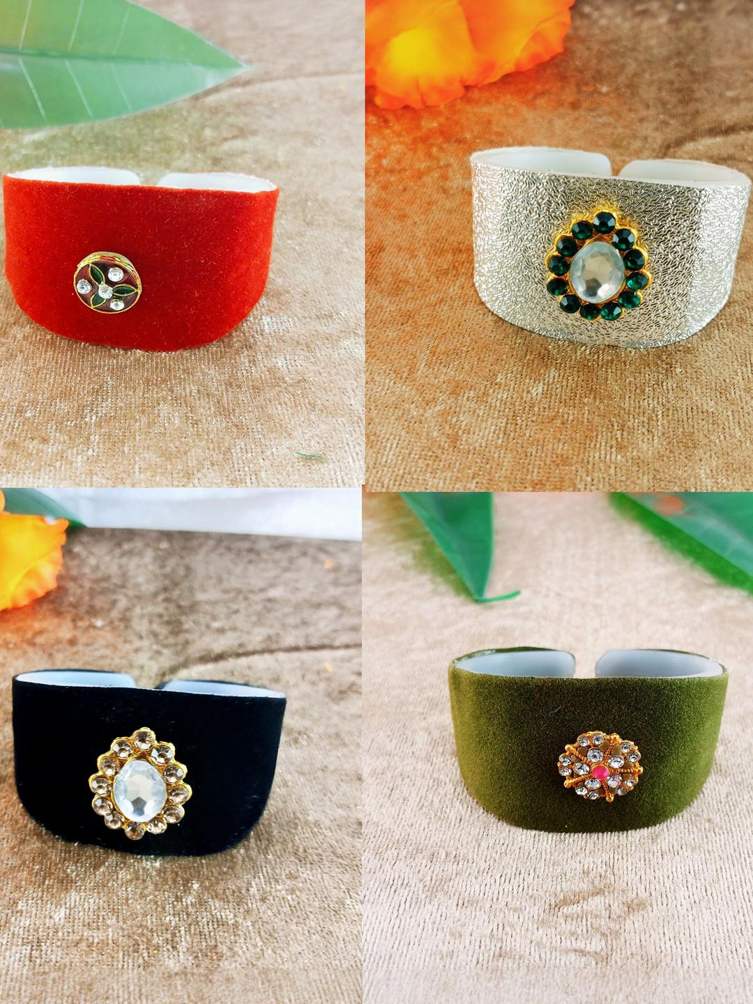 Vidhya Kangan Women Kundan Rhodium-Plated Bangle-Style Bracelet