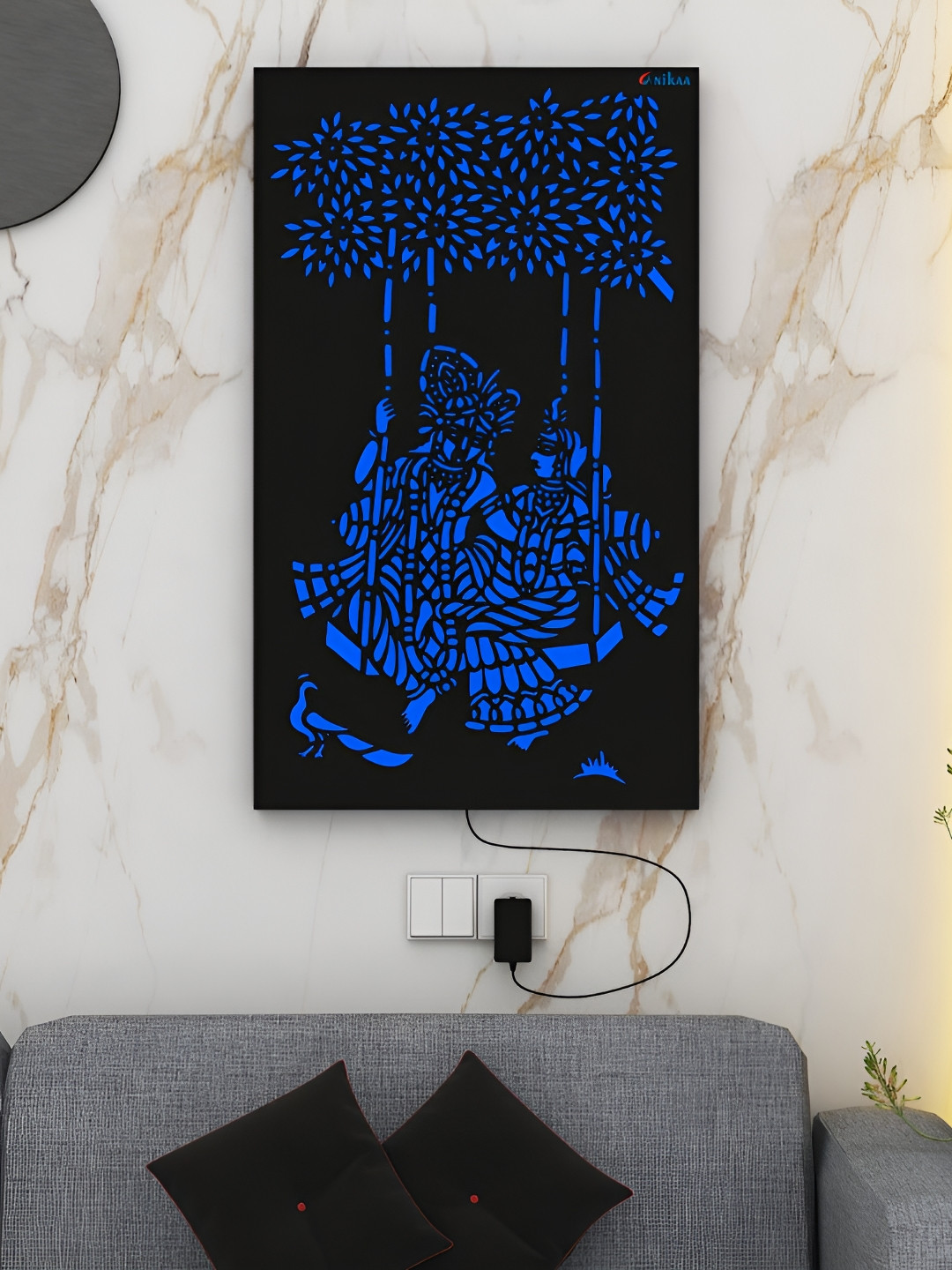 ANIKAA Divyalok Black & Blue Radha Krishna Swing Wall Art