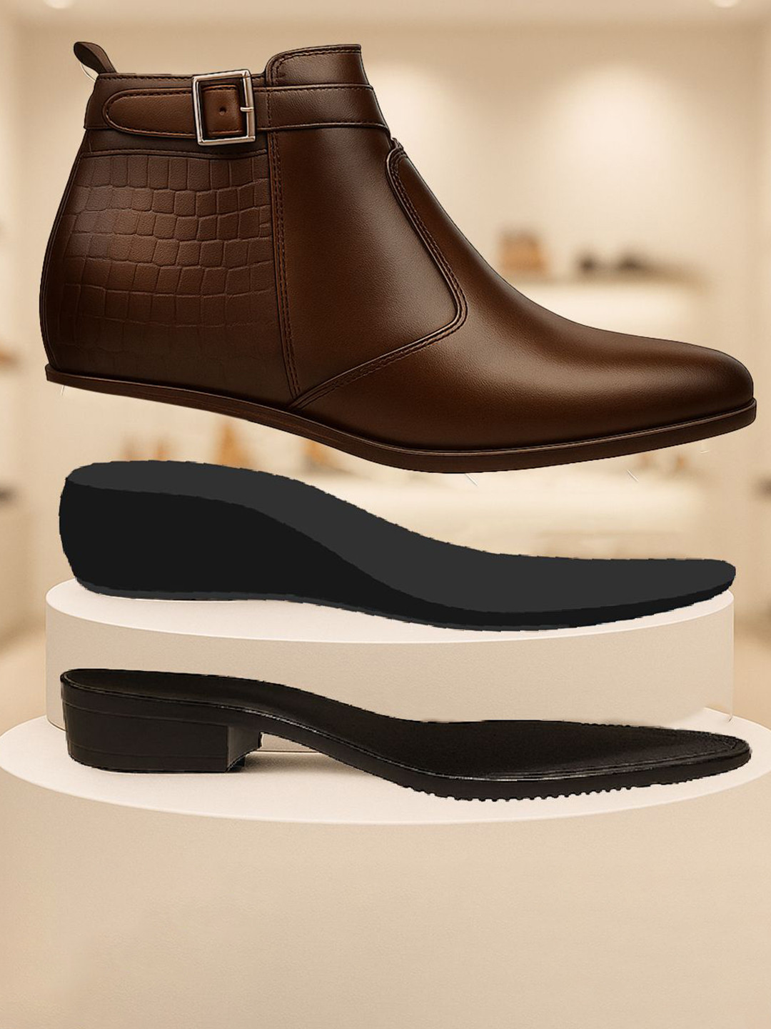 Bxxy Men 9 Cm Hidden Height Increasing Block-Heeled Buckle And Zip Party Boot