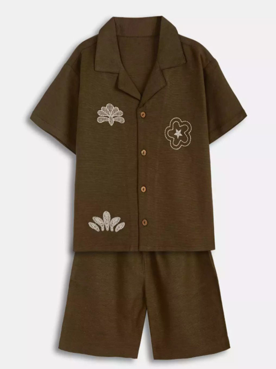 aon fashion Boys Embroidered Pure Cotton Shirt With Shorts