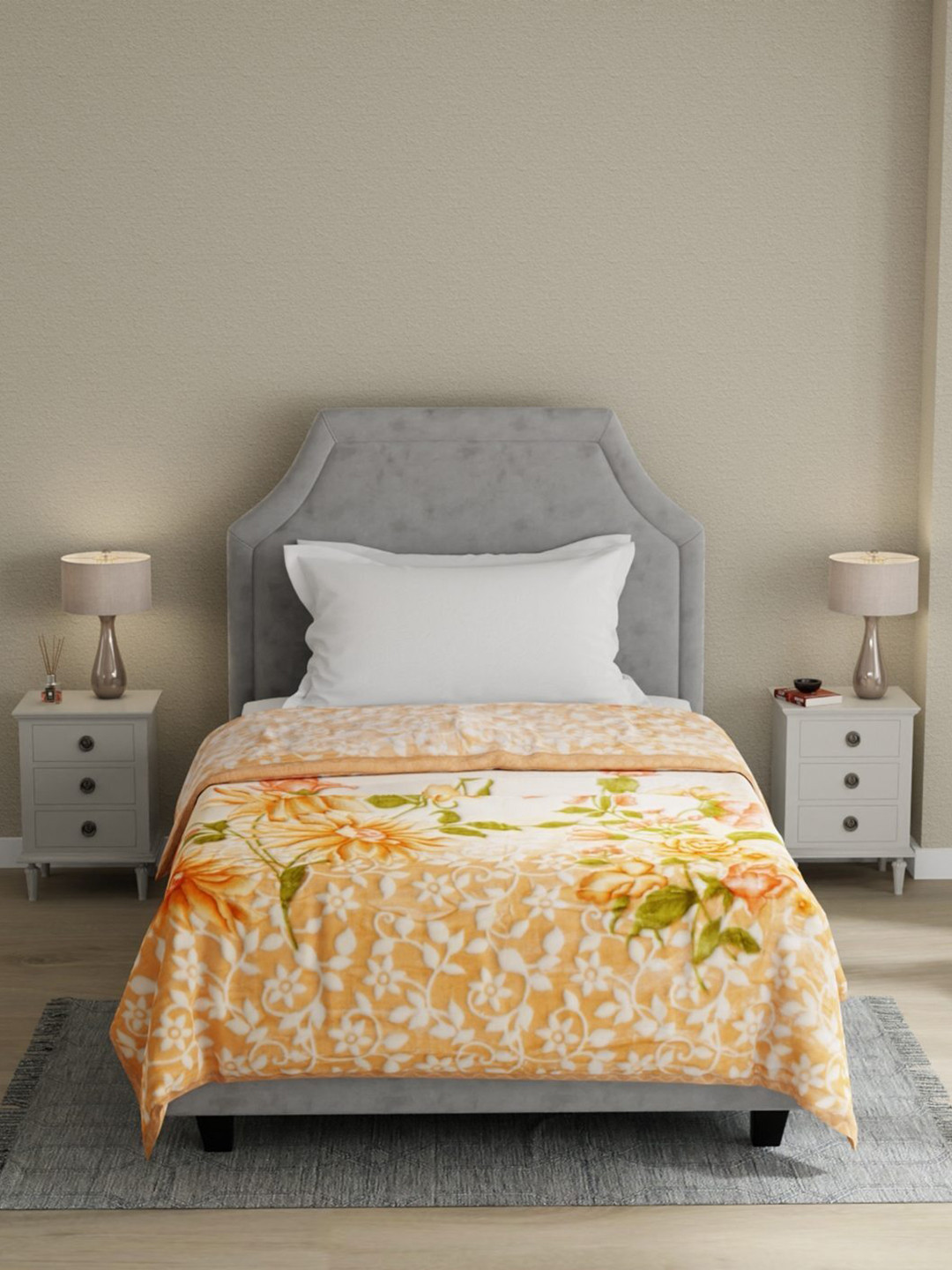 STELLAR HOME Primrose Pink & Green Floral AC Room 210 GSM Single Bed Blanket