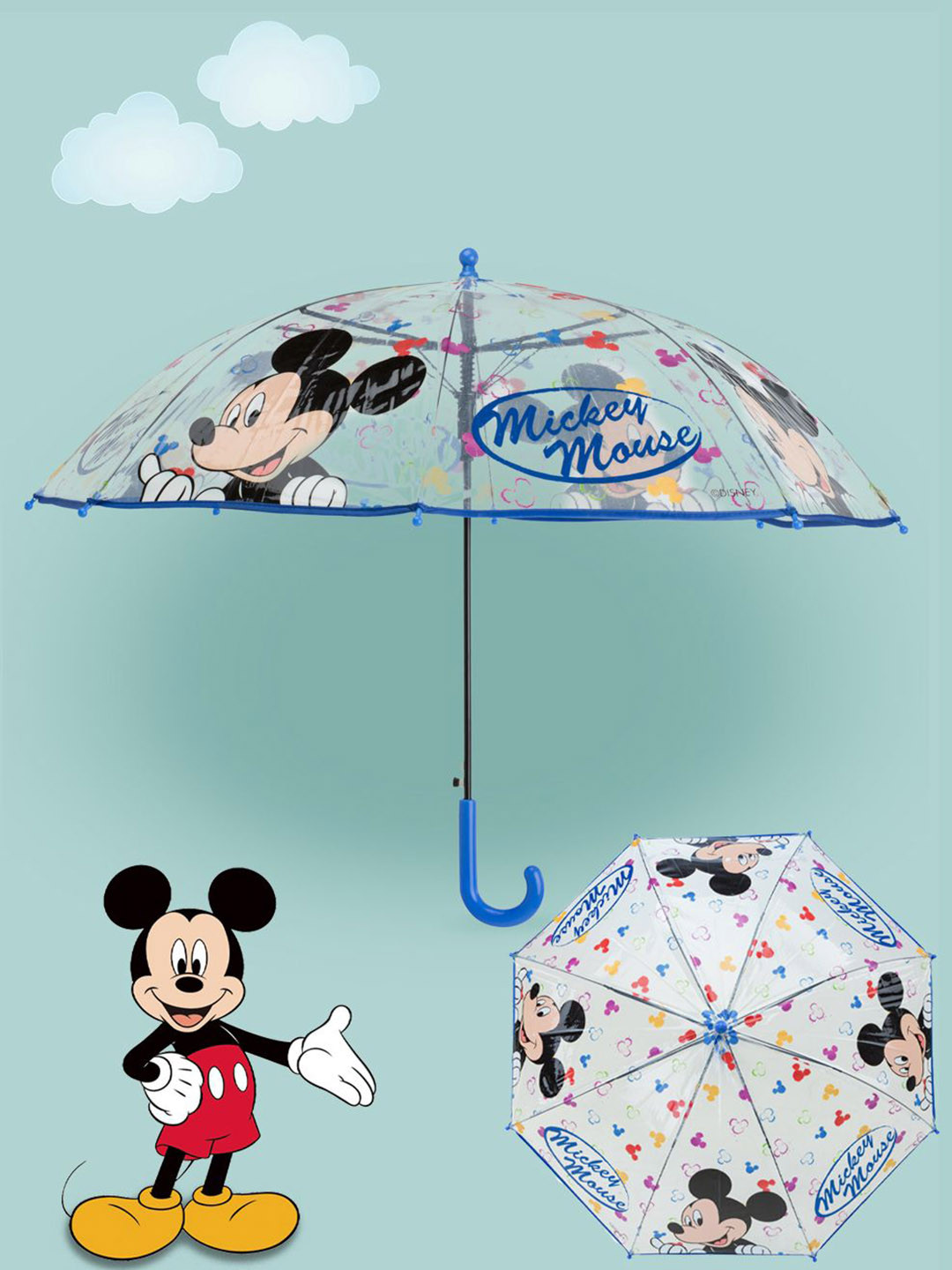 Disney By Yellow Bee Boys White & Blue Mickey Mouse Printed Manual 2 Fold Umbrella