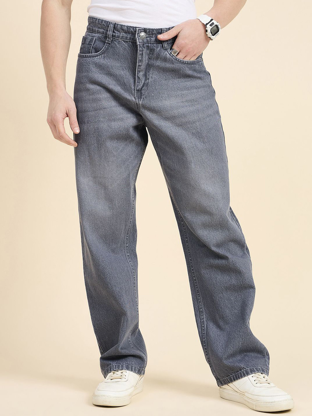 STUDIO NEXX Men Retro Mid-Rise Light Fade Baggy Jeans