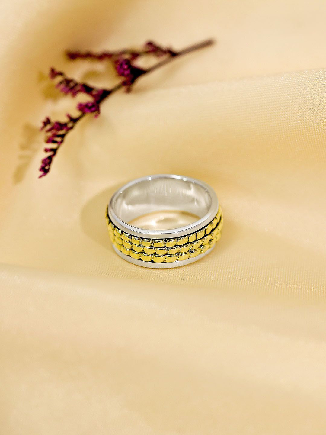 Tweov Jewels Men 925 Sterling Silver Gold-Plated Spinner Finger Ring