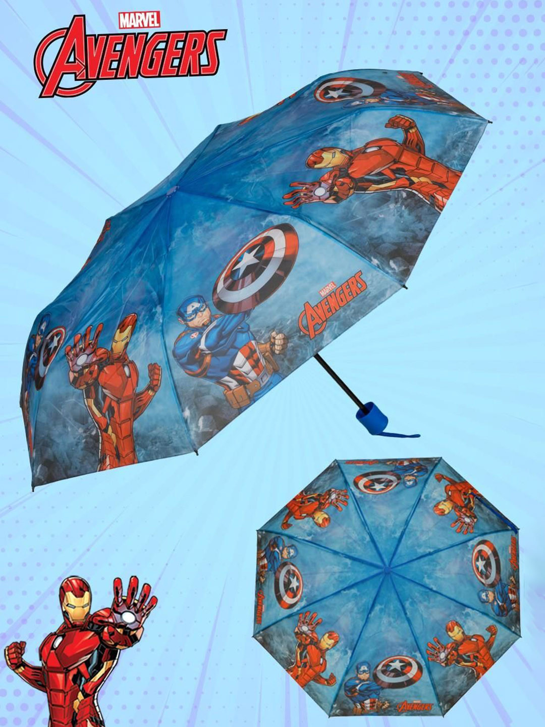 Disney By Yellow Bee Boys Blue & Red Marvel Avengers Printed Manual 2 Fold Umbrella