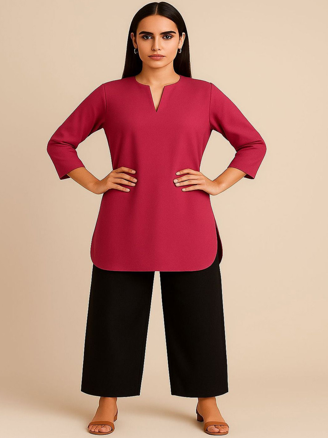 GAB V-Neck Pure Cotton Linen Top with Trousers Co-Ords