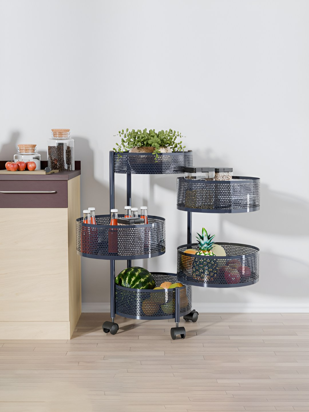 RUBOXA Grey 4+1 Layer Anti-Rust Round Shape Multi-Purpose Kitchen Organizer