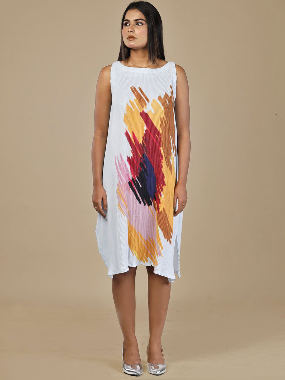 Bunosilo Lines In Bloom Women Assymetrical Micro Pleated Dress