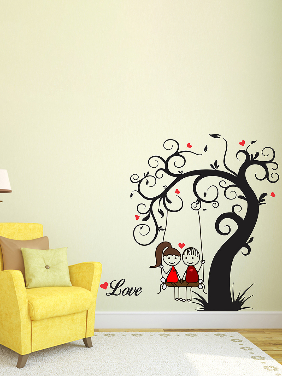 LANSTICK Black & Red Printed Couple With Tree Wall Sticker