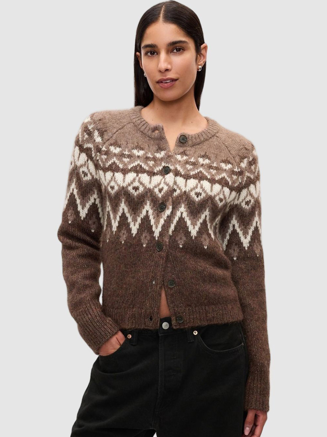 GAP Women Front-Open Geometric Printed Cardigan
