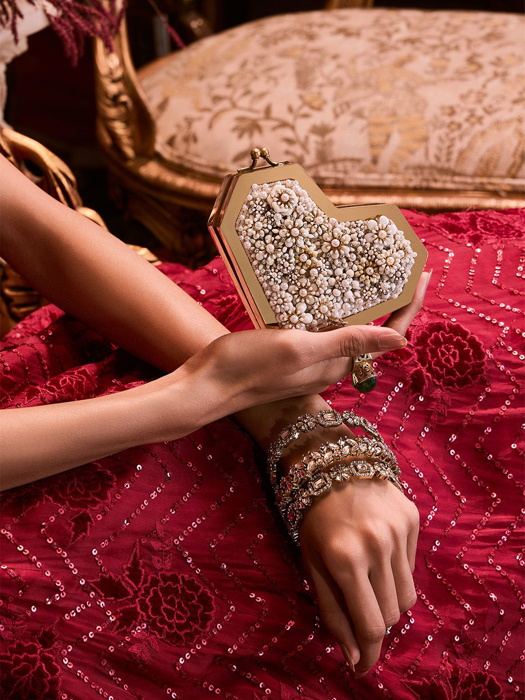 Anaar Flora Slingette Embellished Box Clutch