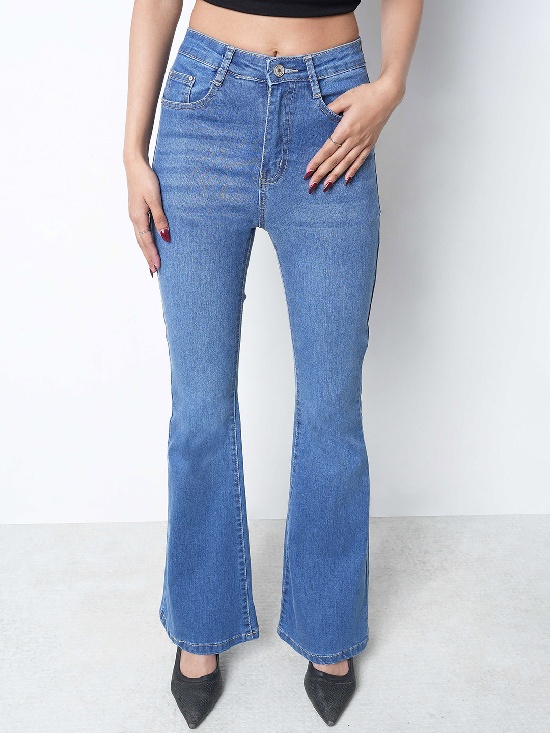 ZUYA Stone Women Casual Boot Cut Stretch Solid Jeans