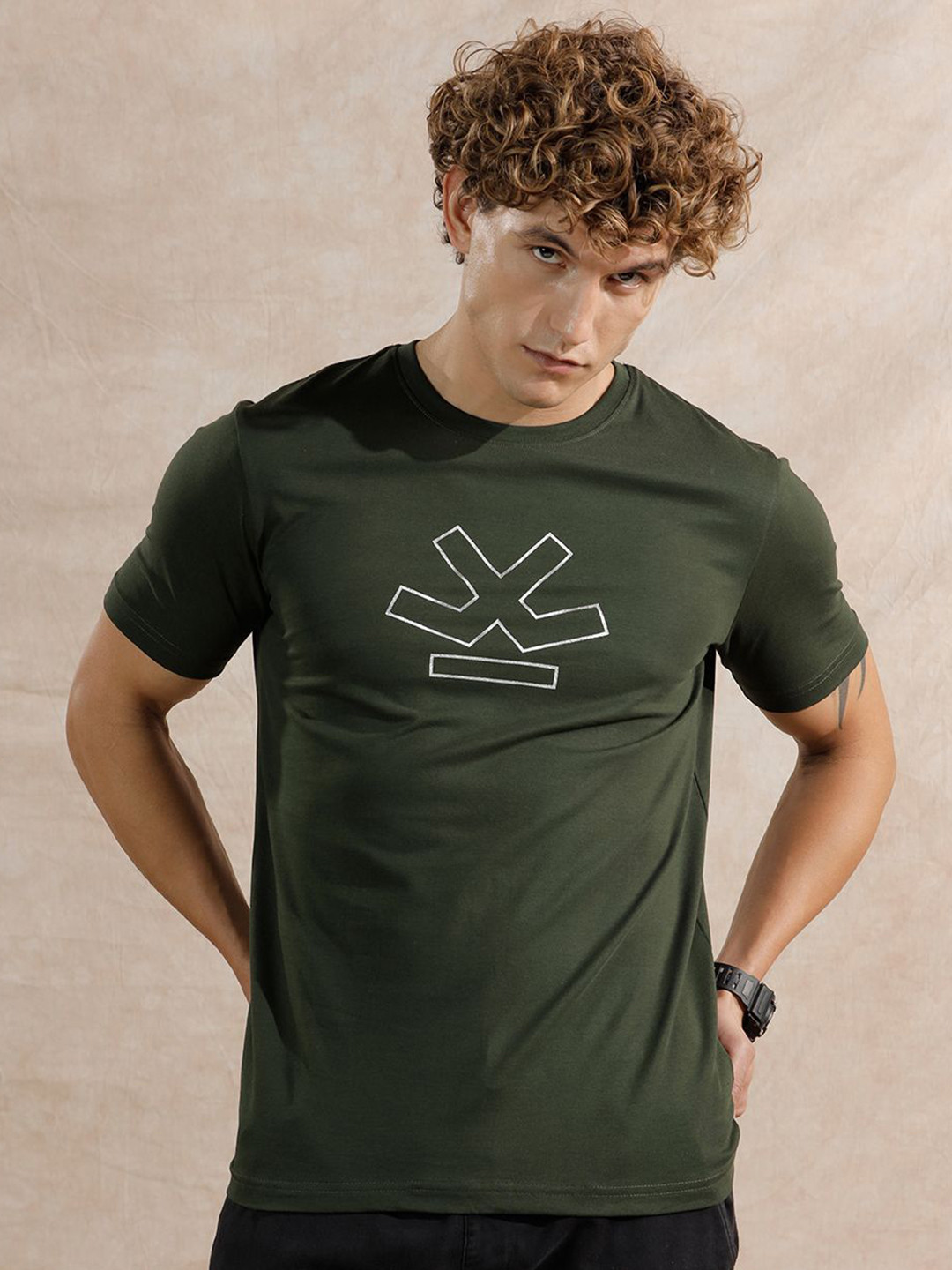 WROGN Slim Fit Abstract Pinted Round Neck Cotton T-shirt