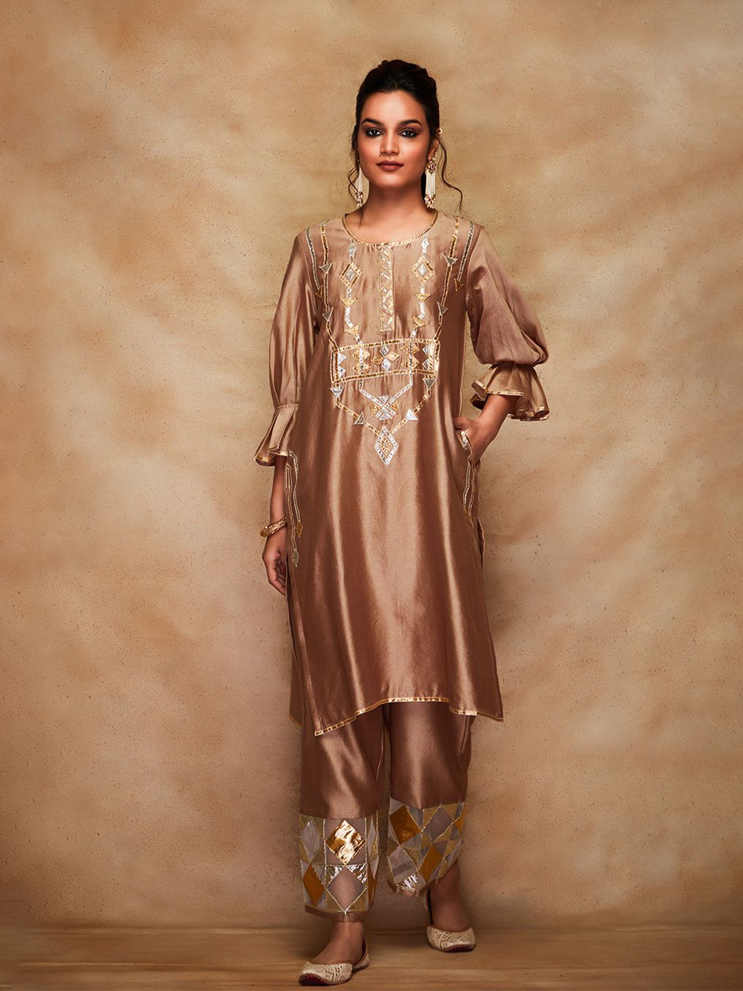 Gulabo by Abu Sandeep Embellished Gotta Patti Chanderi Silk A-Line Kurta