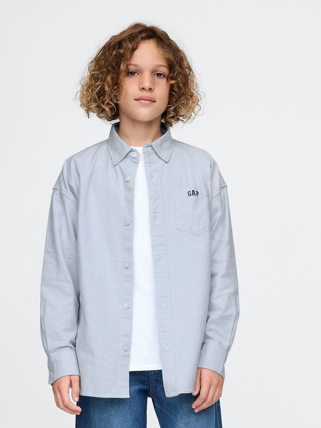 GAP Boys Relaxed Fit Solid Button-Down Collar Cotton Casual Shirt