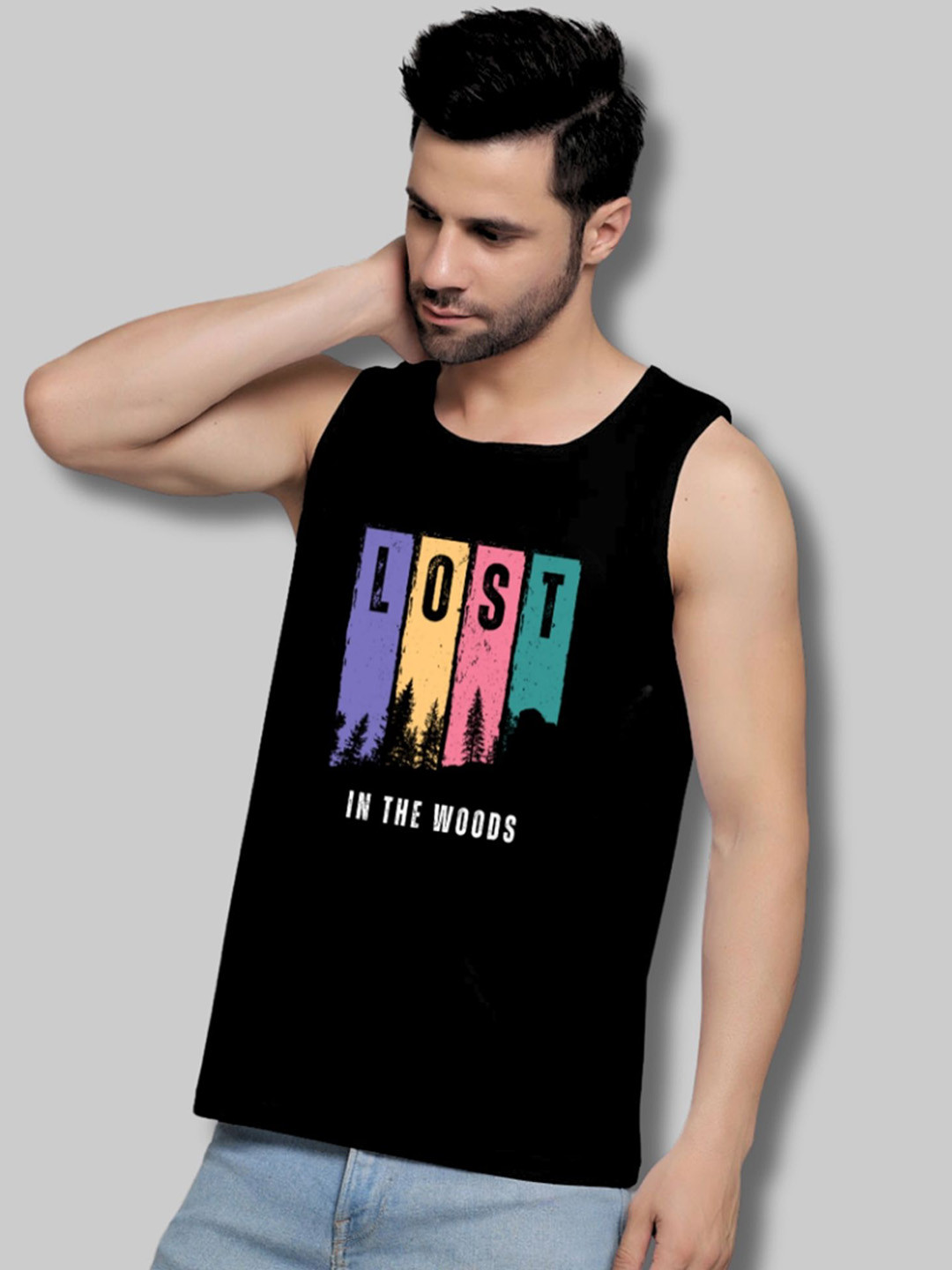 UpClothing Printed Cotton Innerwear Gym Vest UC-PV-BL|LOST-S
