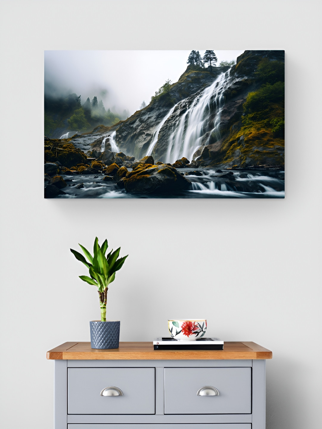 Tushaco Handicrafts Waterfall Painting Stretched Canvas Wrapped Wall Painting