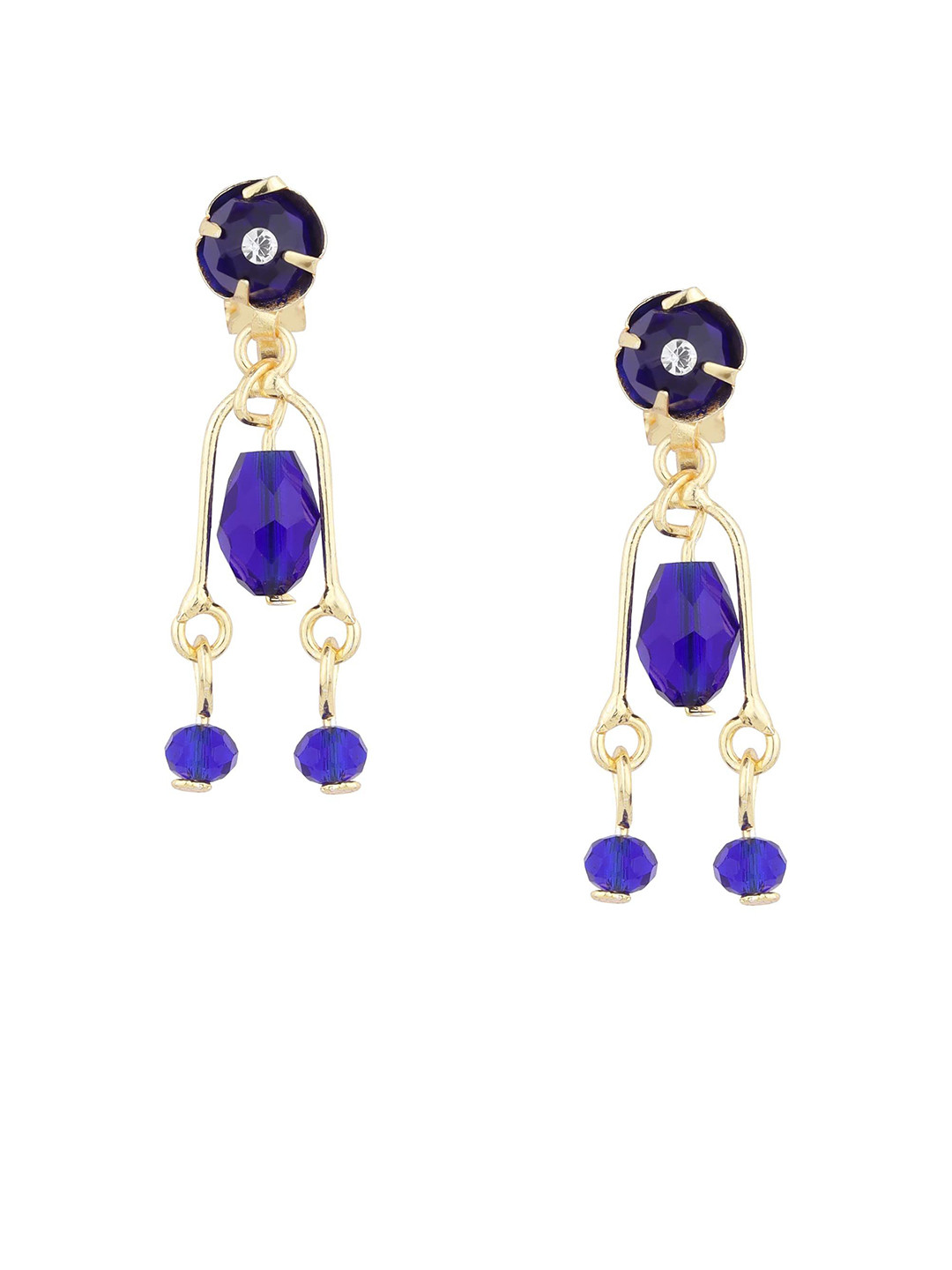 FirstBlush Gold-Plated American Diamond Studded Clip On Contemporary Drop Earrings