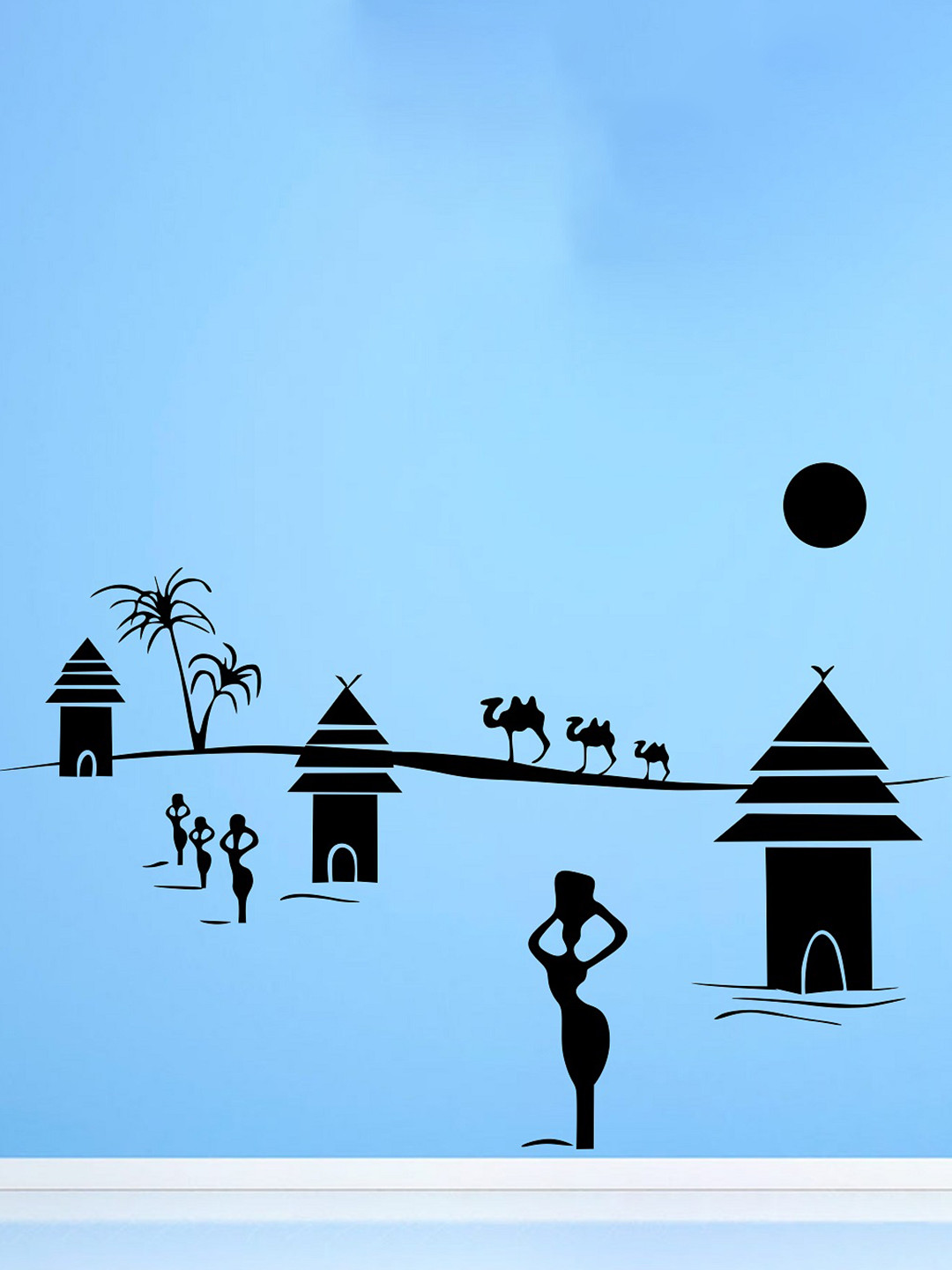 LANSTICK Black Printed Small Village & Tree Wall Sticker