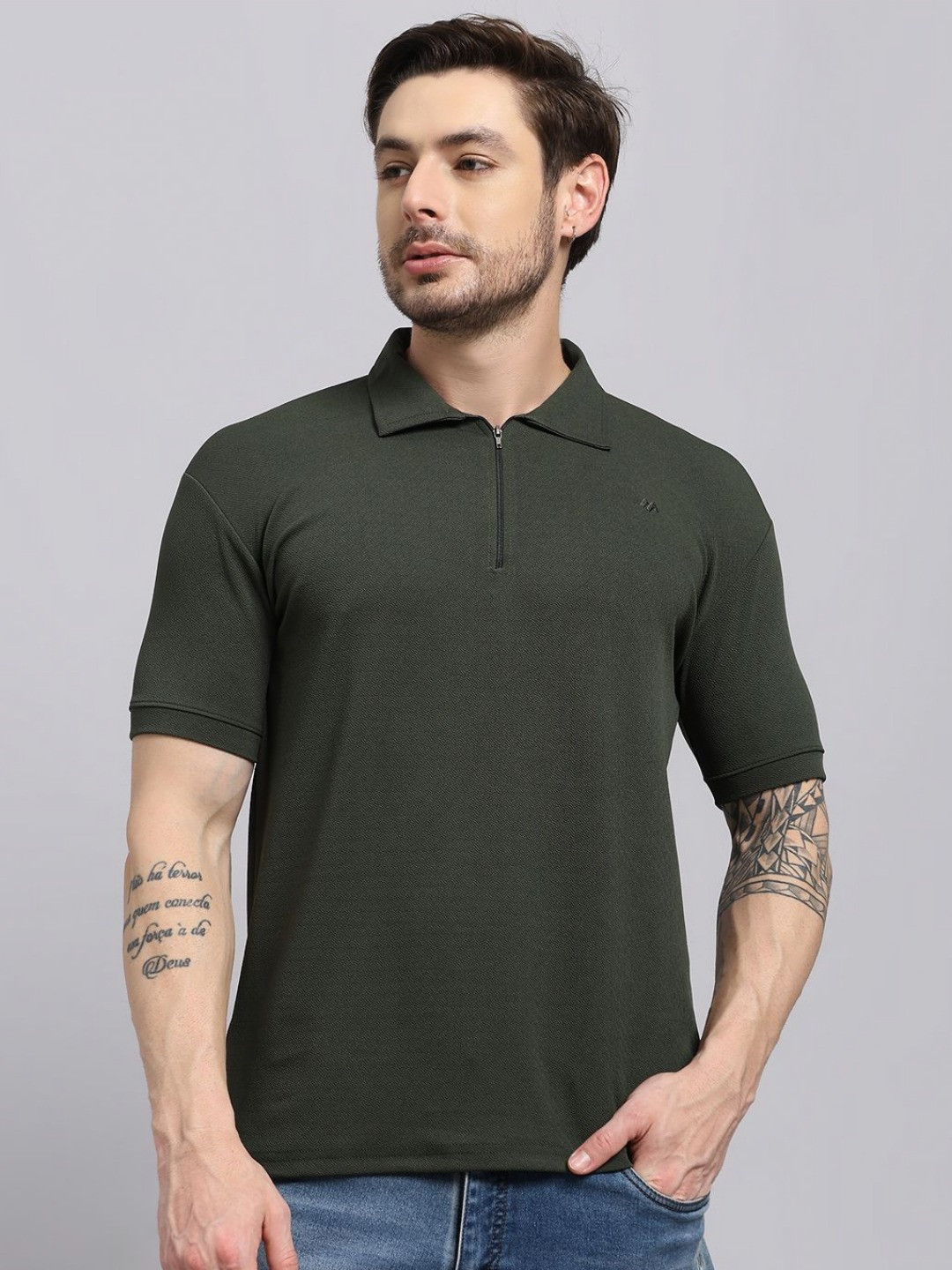 Green Polo Collar Short Sleeves Regular Fit T-shirt