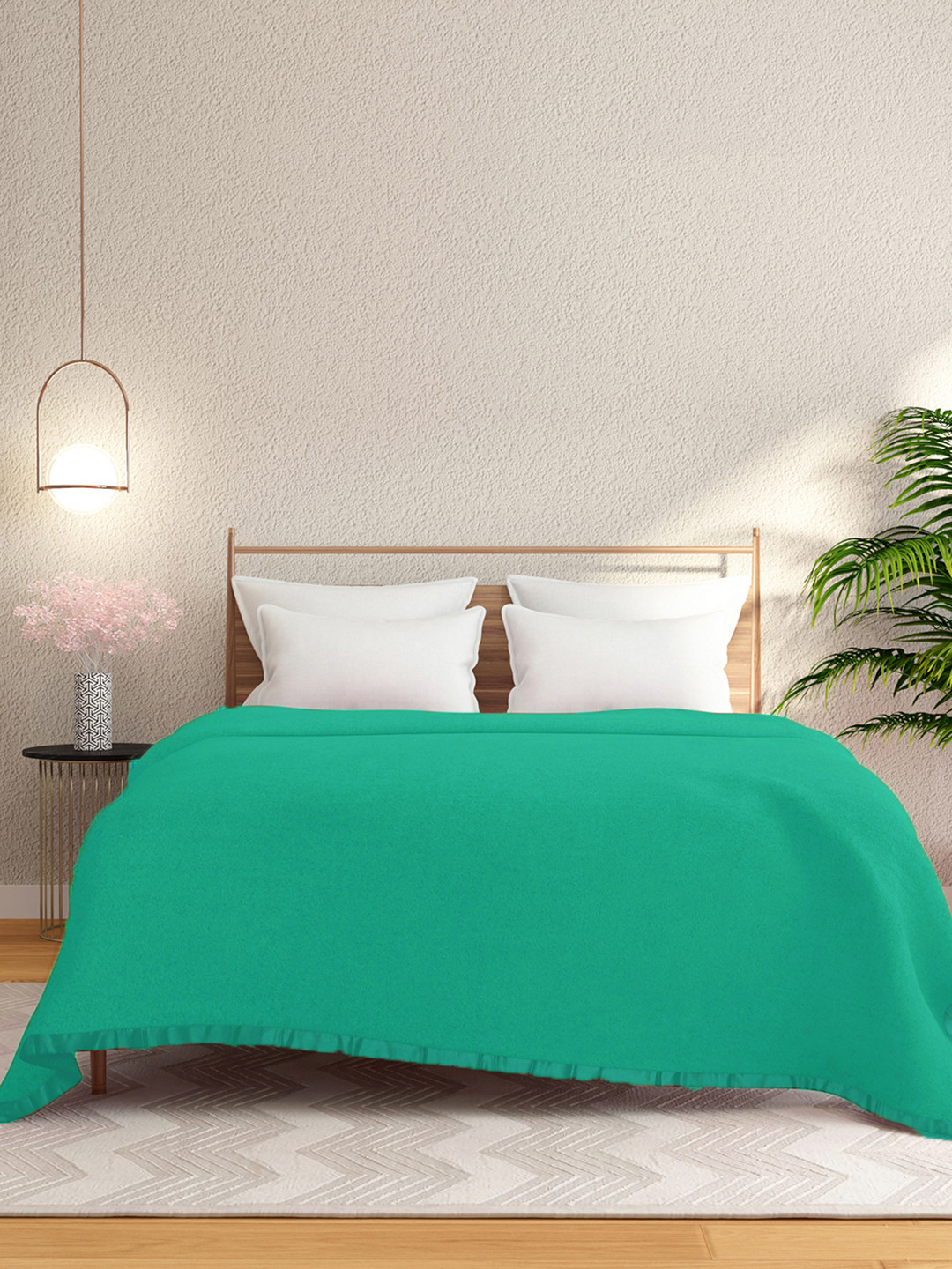 STELLAR HOME Poise Teal Green AC Room 210 GSM Double Bed Blanket