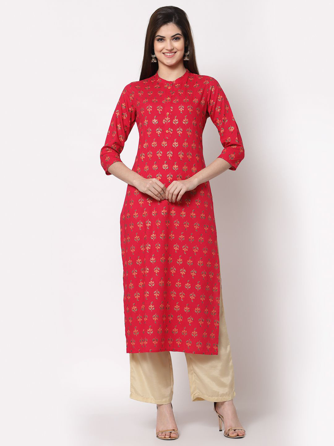 HISHAM Women Floral Printed Mandarin Collar Kurta