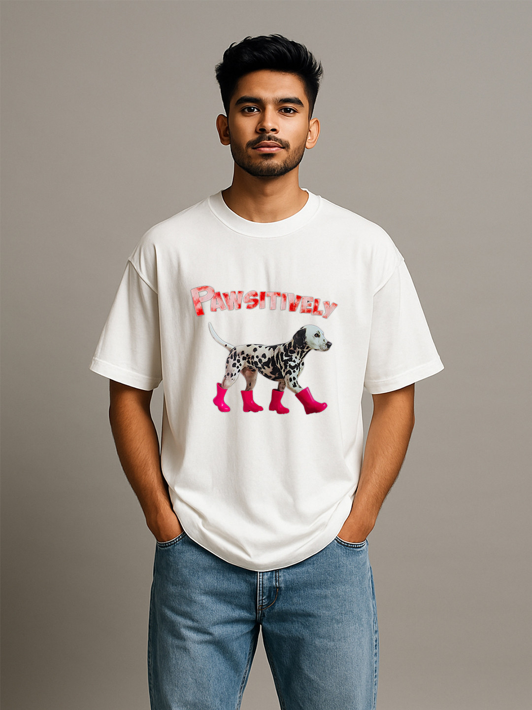 GRACE & JACK Typography Round Neck Drop Shoulder Printed Pure Cotton T-shirt