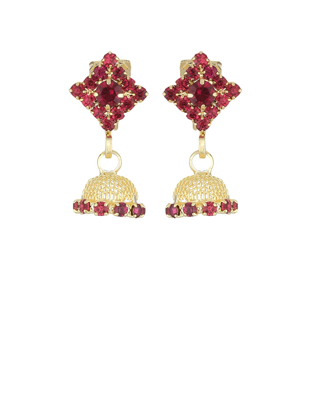 FirstBlush Gold-Plated Cubic Zirconia Stones Studded Dome Shaped Clip On Jhumkas