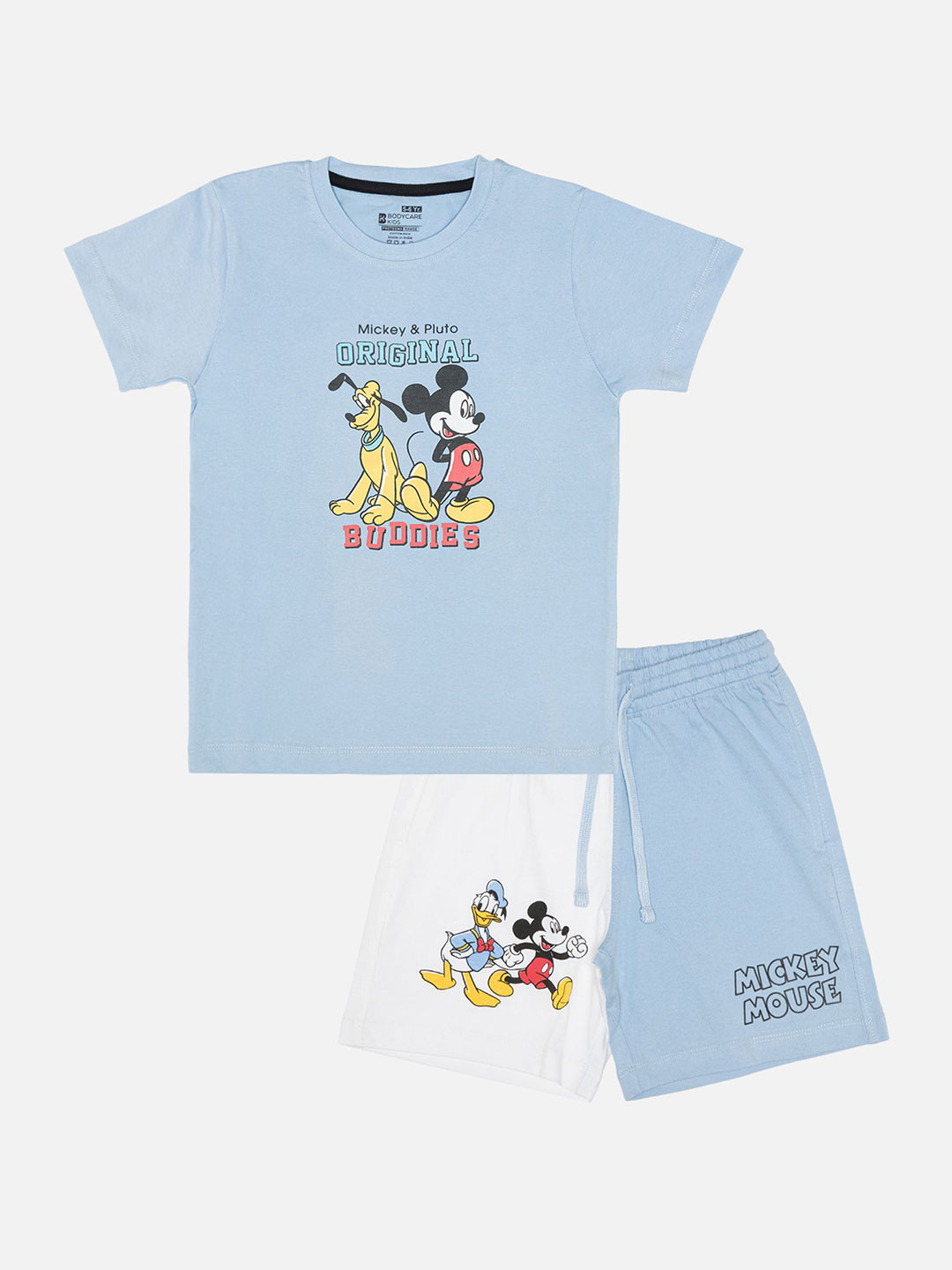 Bodycare Boys Mickey & Pluto Printed Short Sleeves Pure Cotton T-shirt With Shorts