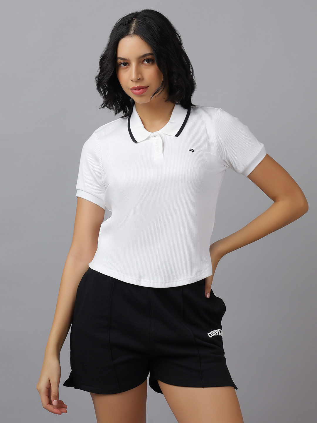 Converse Women Polo Collar Slim Fit Cotton Crop Top