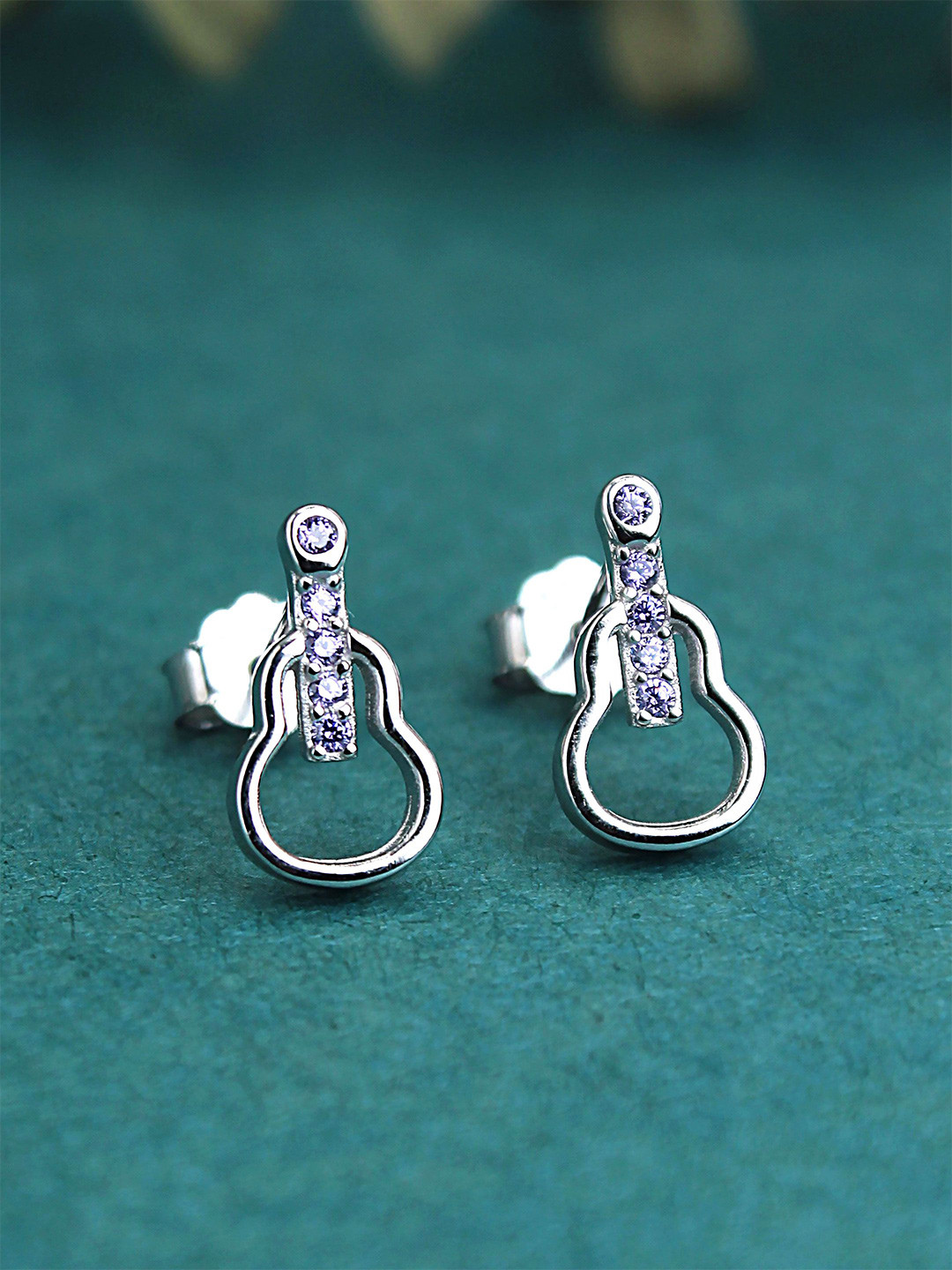 DEVASHREE Sterling Silver Rhodium Plated Cubic Zirconia Stones Studded Quirky Studs