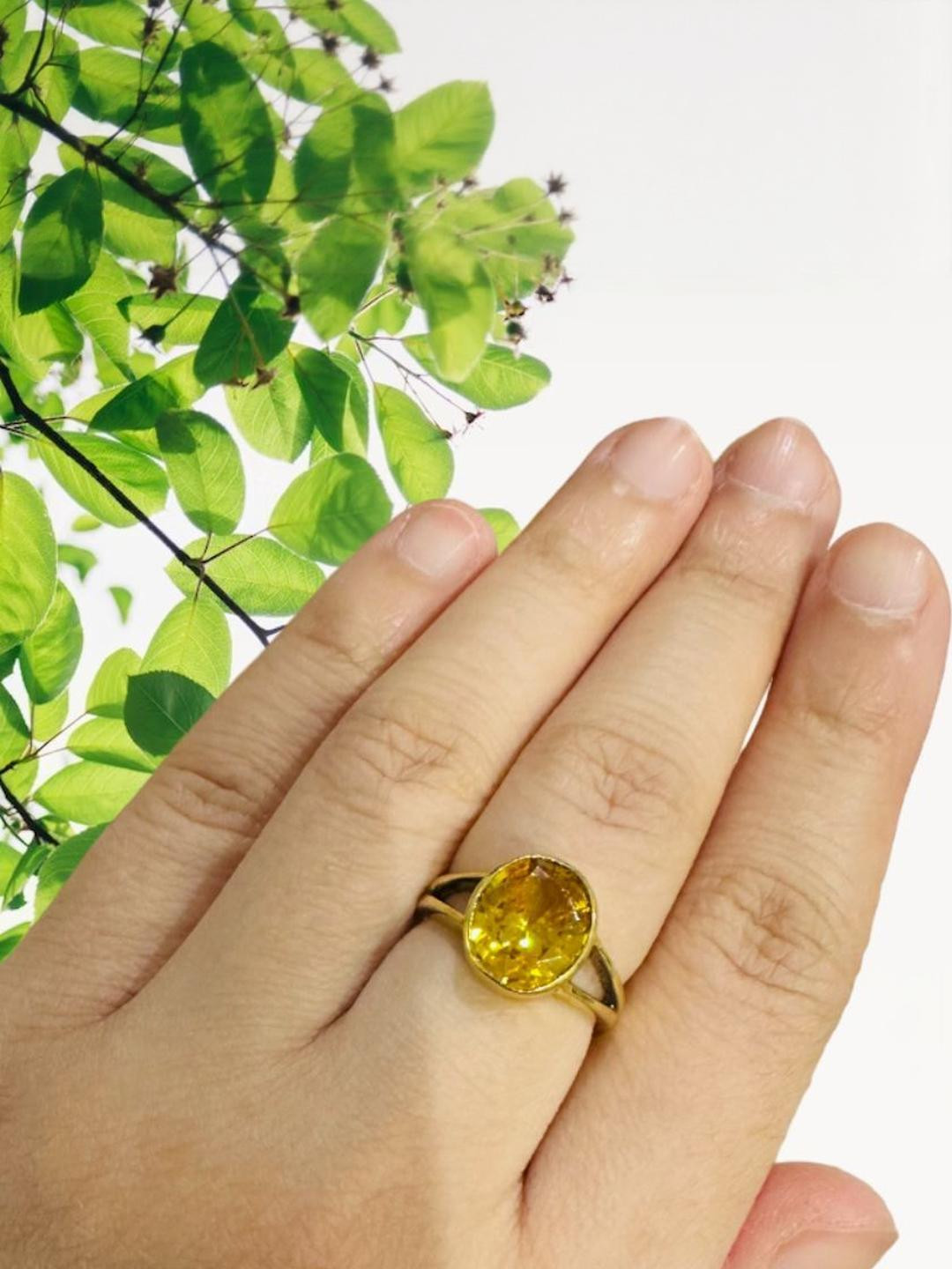 GenZcomplex Gold-Plated Chopra Original Sapphire Pukhraj Stones Studded Finger Ring