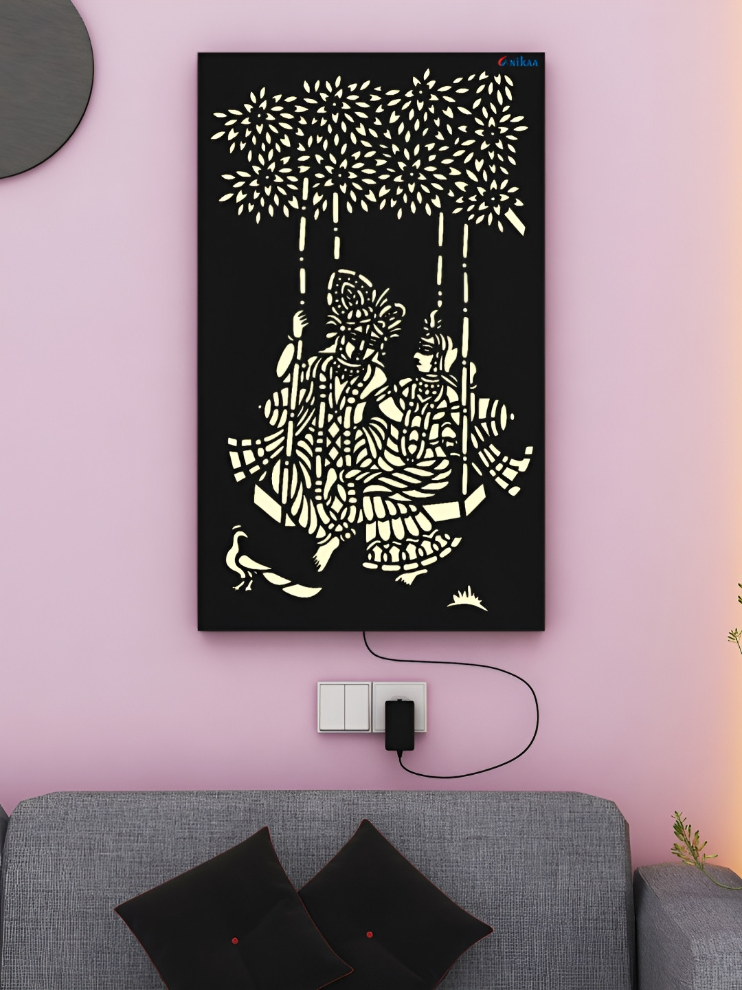 ANIKAA Divyalok Black & White Radha Krishna Swing Wall Art