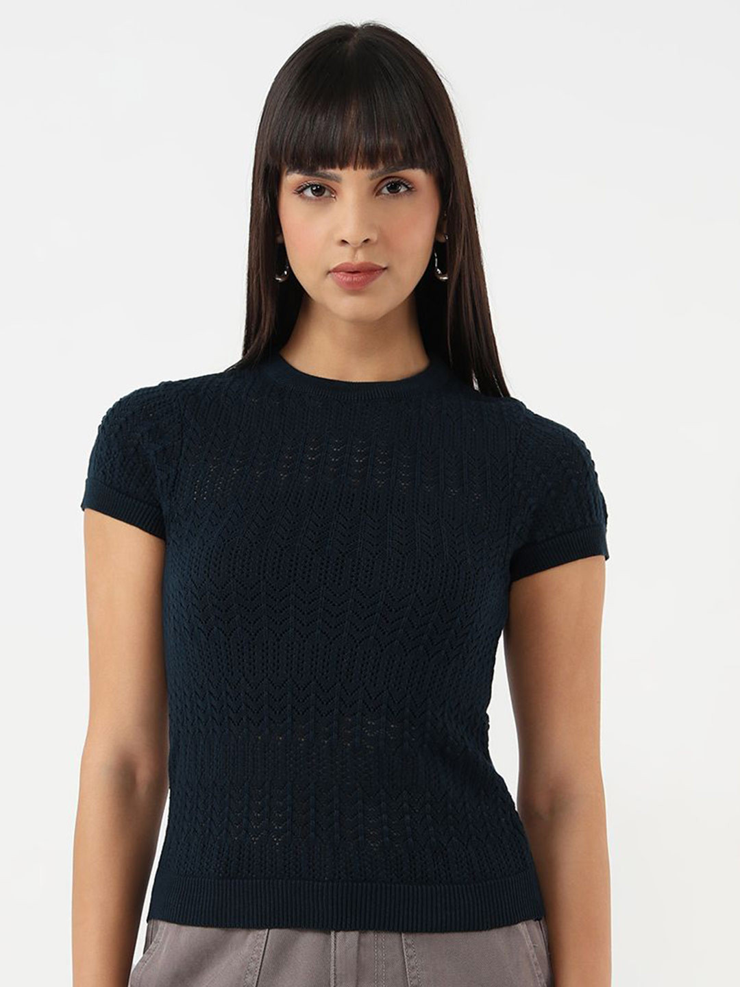 Kraus Jeans Women Cotton Flat Knit Fitted Crop Top