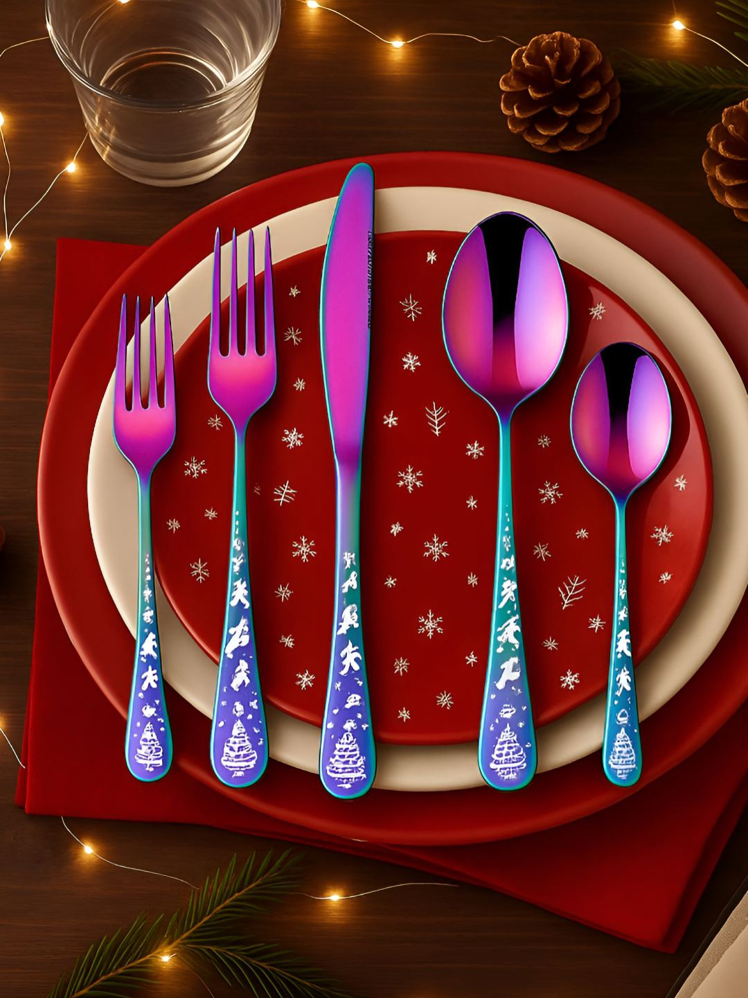 Myntra Elegant Homes 20-Pcs Rainbow Pink Stainless Steel Silverware Flatware Cutlery Set