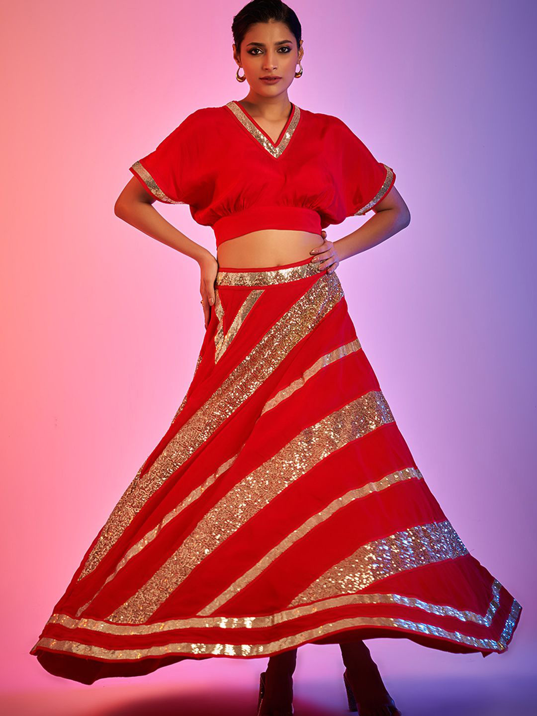 Gulabo by Abu Sandeep Sequined Balloon Sleeve Crop Blouse Top