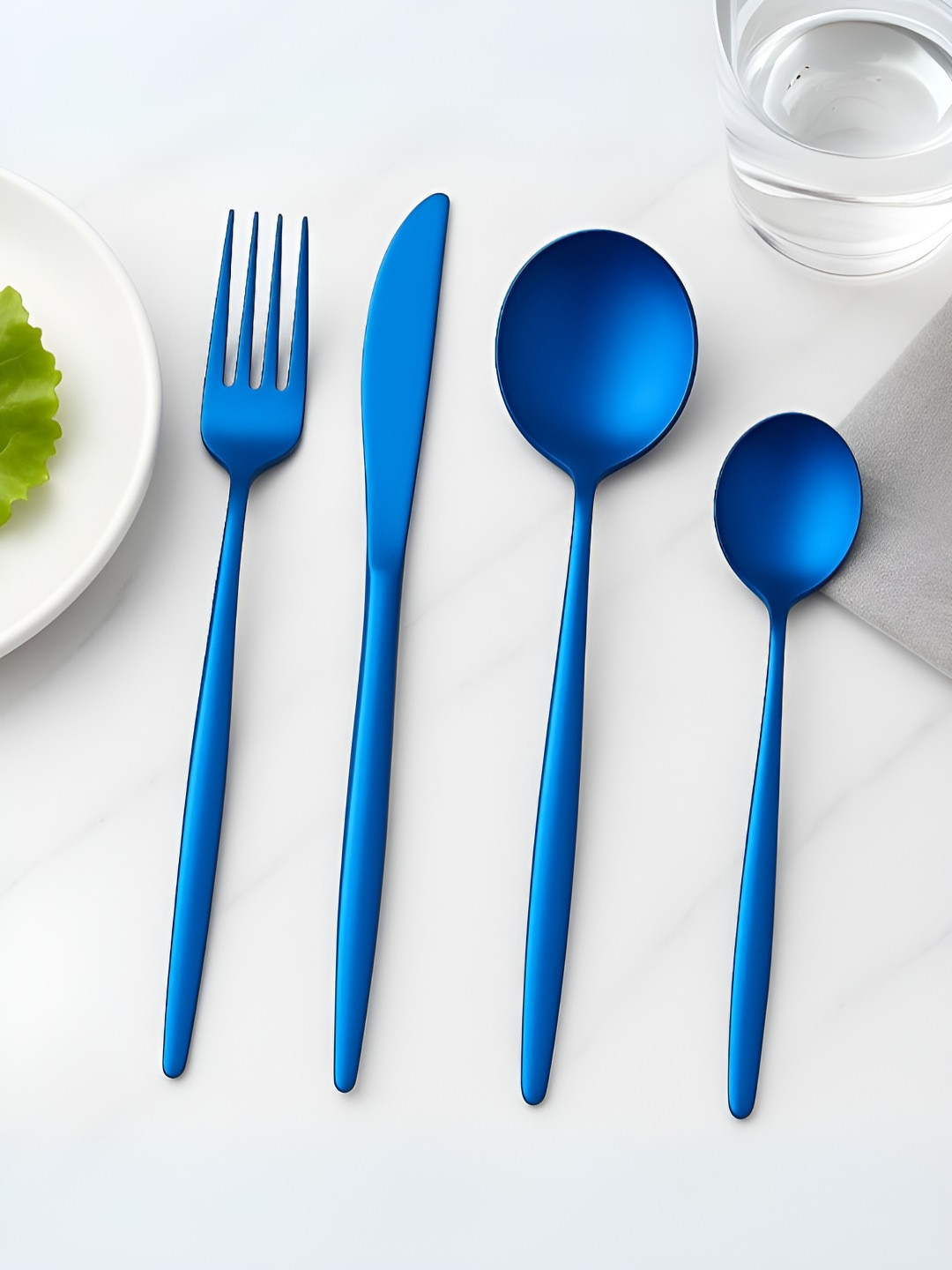 Myntra Elegant Homes 24-Pcs Sapphire Blue Stainless Steel Silverware Flatware Cutlery Set