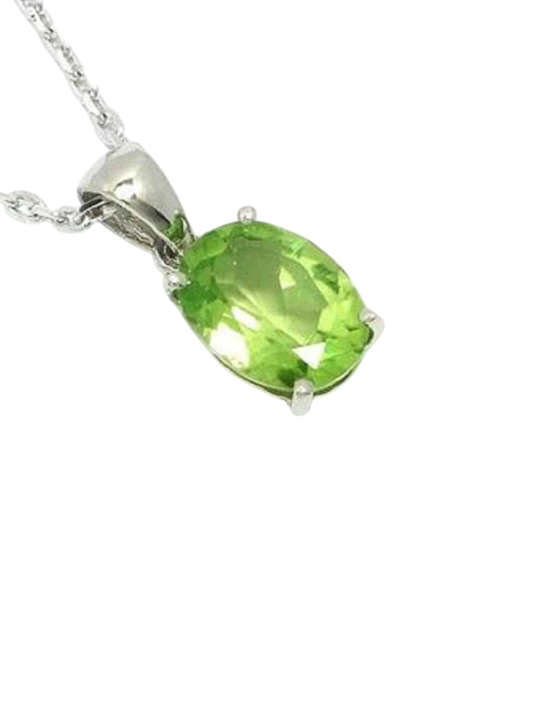 GenZcomplex Silver-Plated Green Natural Semi Precious Peridot Stone Studded Oval Pendant
