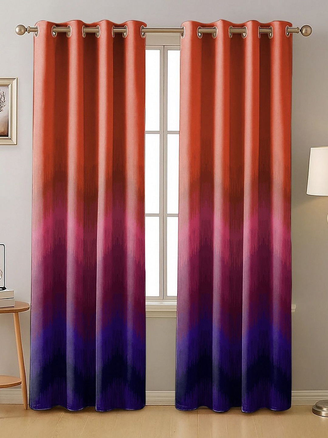 Nefertiti Home Pink & Orange 2 Pieces Geometric Black Out Long Door Curtains