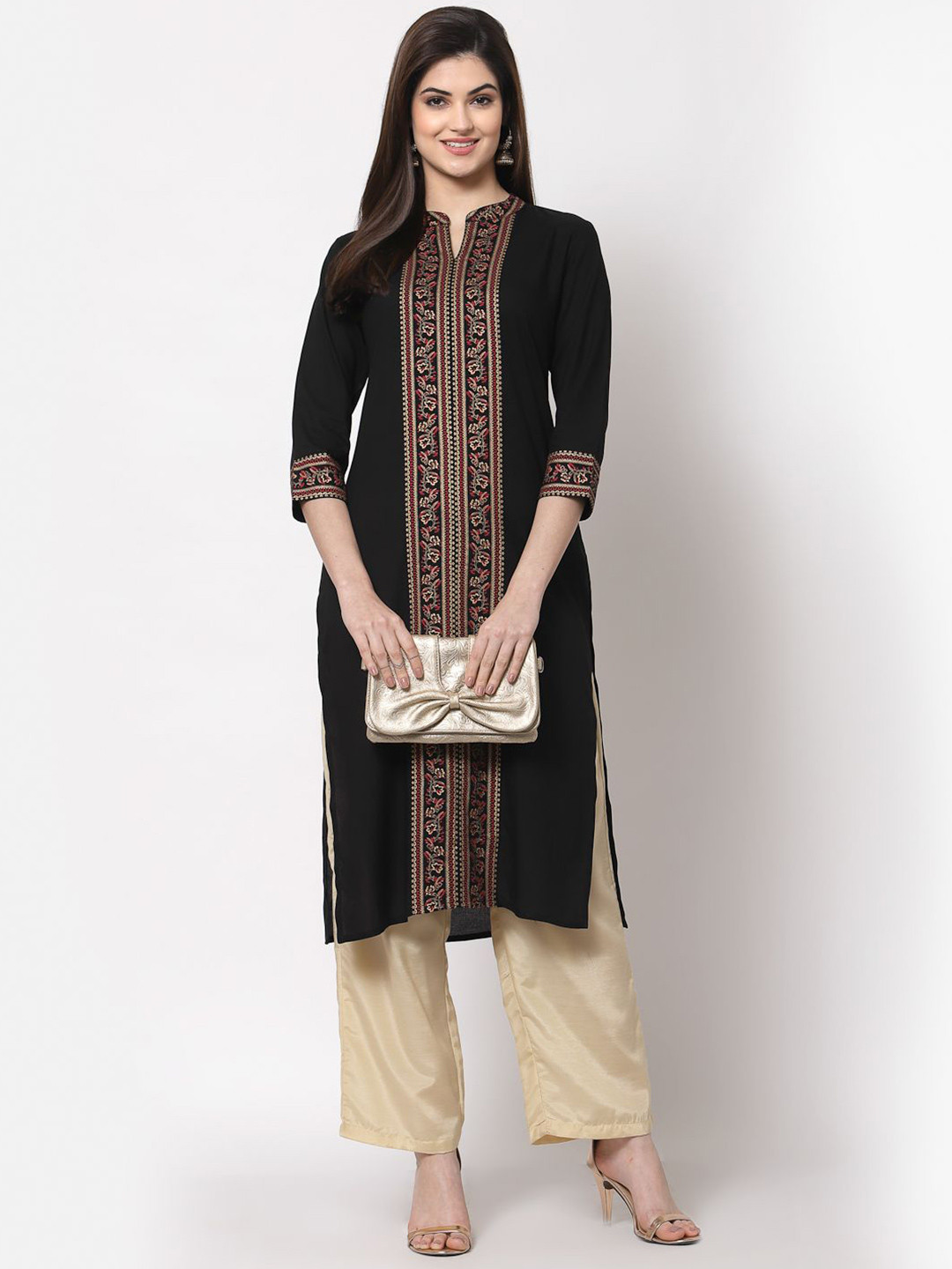 HISHAM Floral Printed Mandarin Collar Straight Kurta