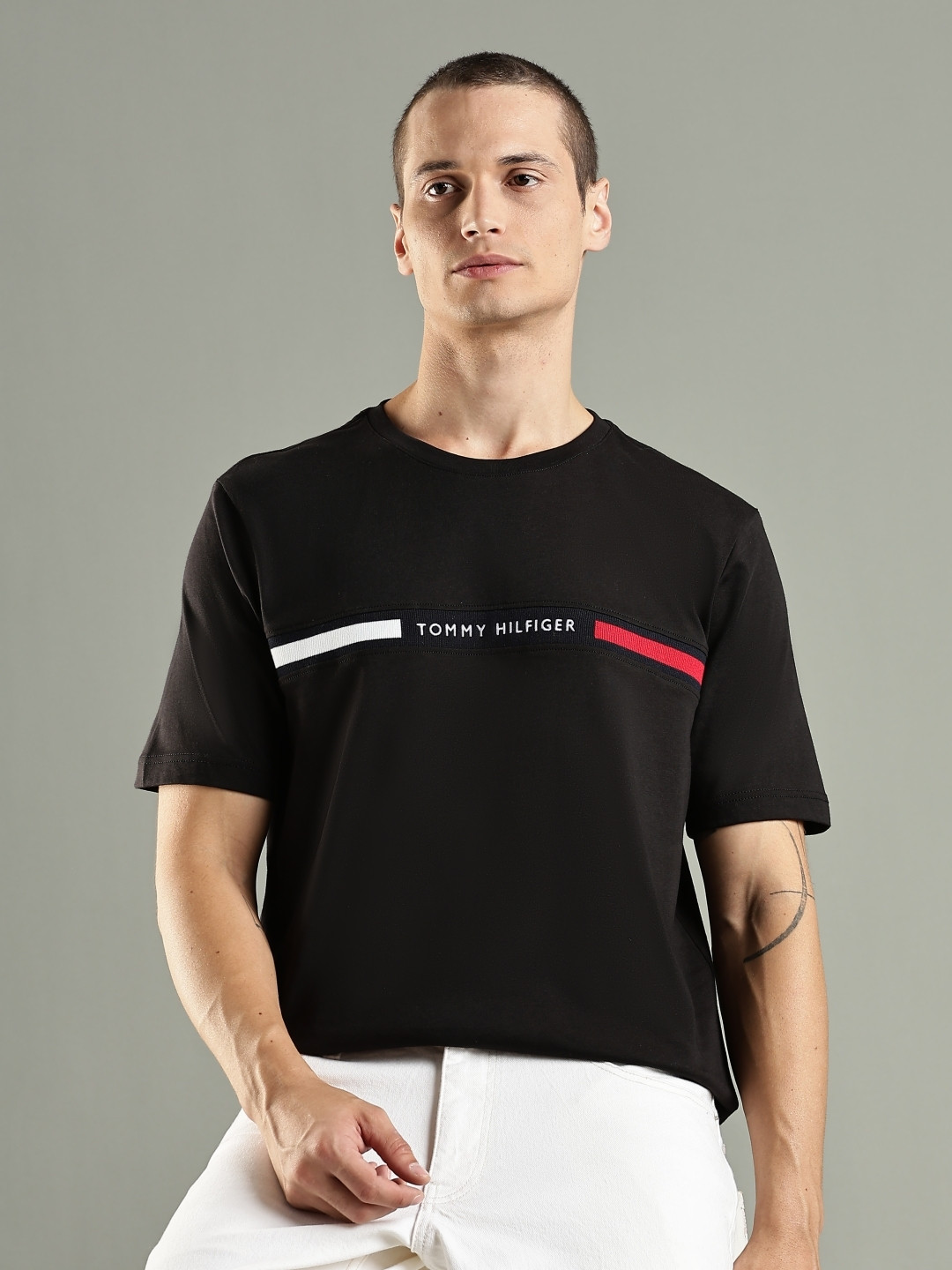 Tommy Hilfiger Men Striped Round Neck Cotton T-shirt