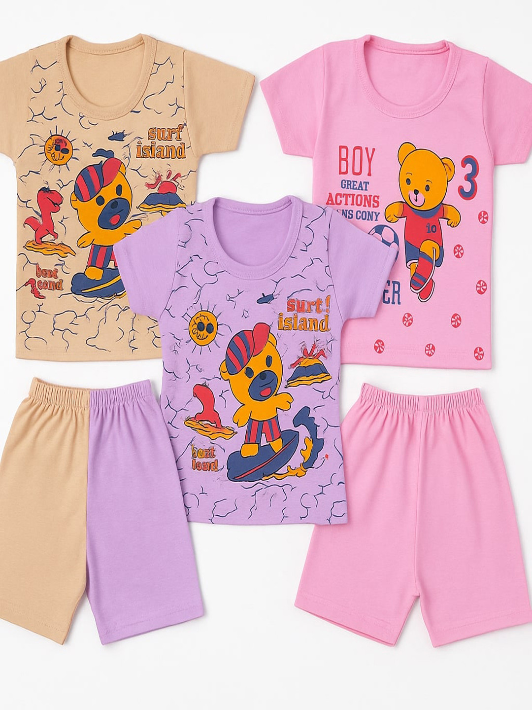 CORTICA Kids Pack Of 3 Chhota Bheem Animal Graphic Printed Cotton T-shirt