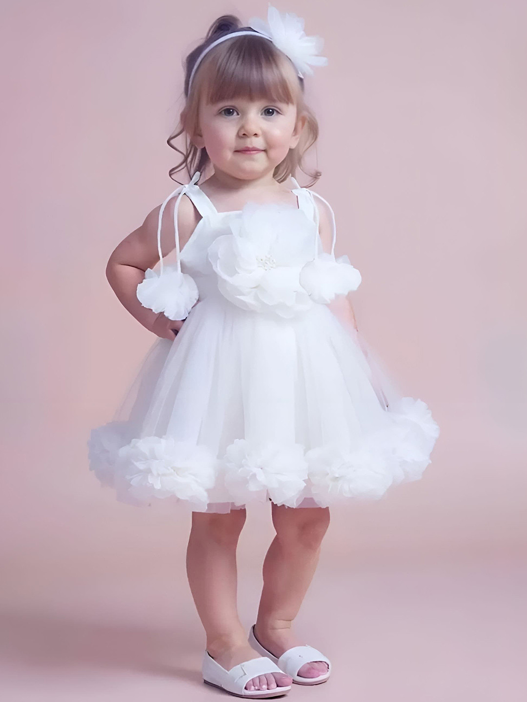 BAESD Girls Lace Frills Bows and Ruffles Detail Balloon Dress