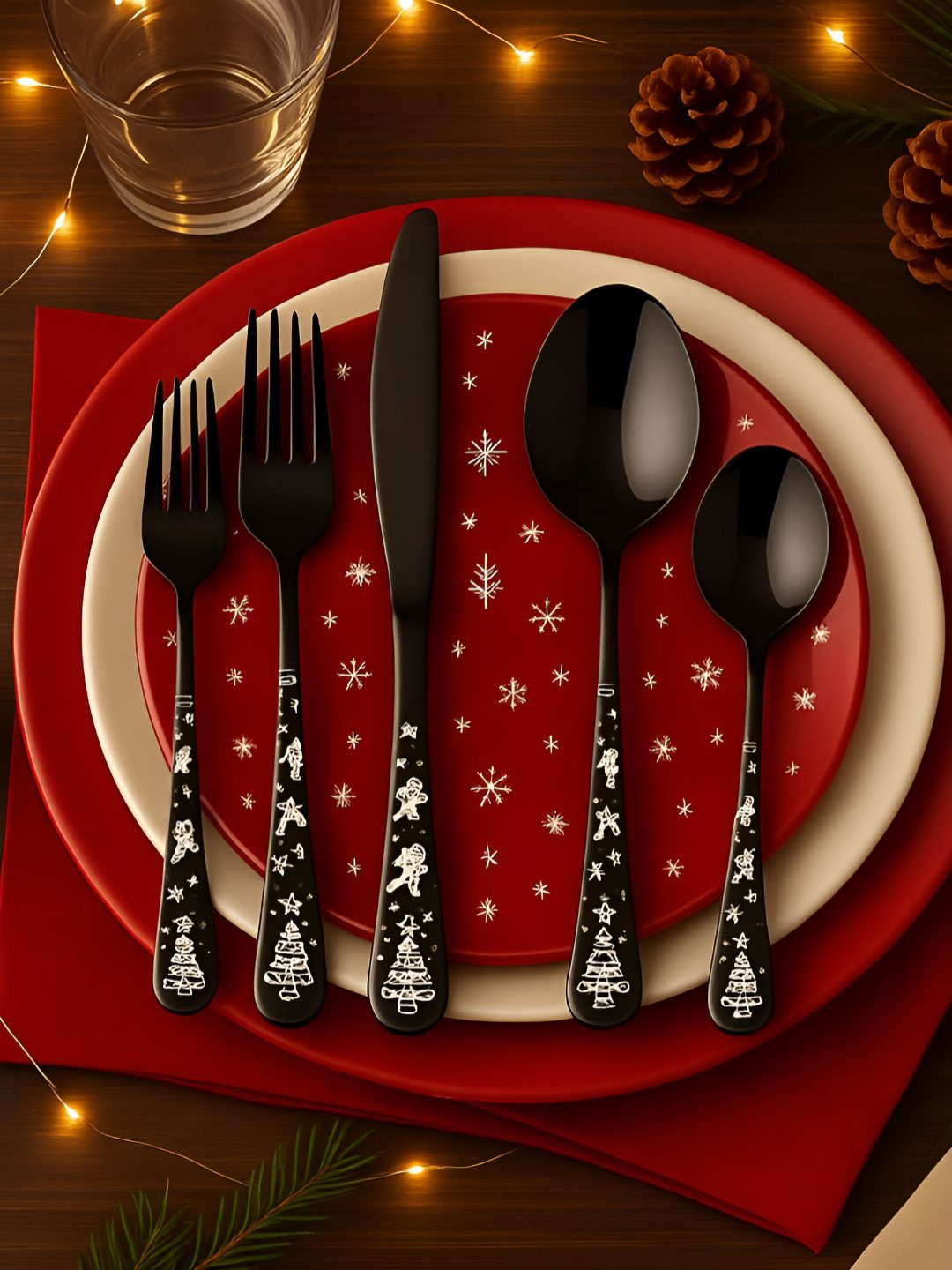 Myntra Elegant Homes 20-Pcs Matte Black Stainless Steel Silverware Flatware Cutlery Set