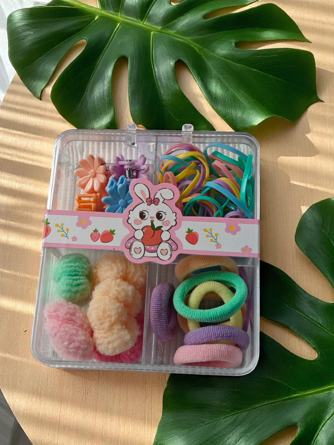 LYTIX Girls Pack Of 30 Soft Elastic Bands Hair Ties & Mini Claw Clips Hair Accessory Set