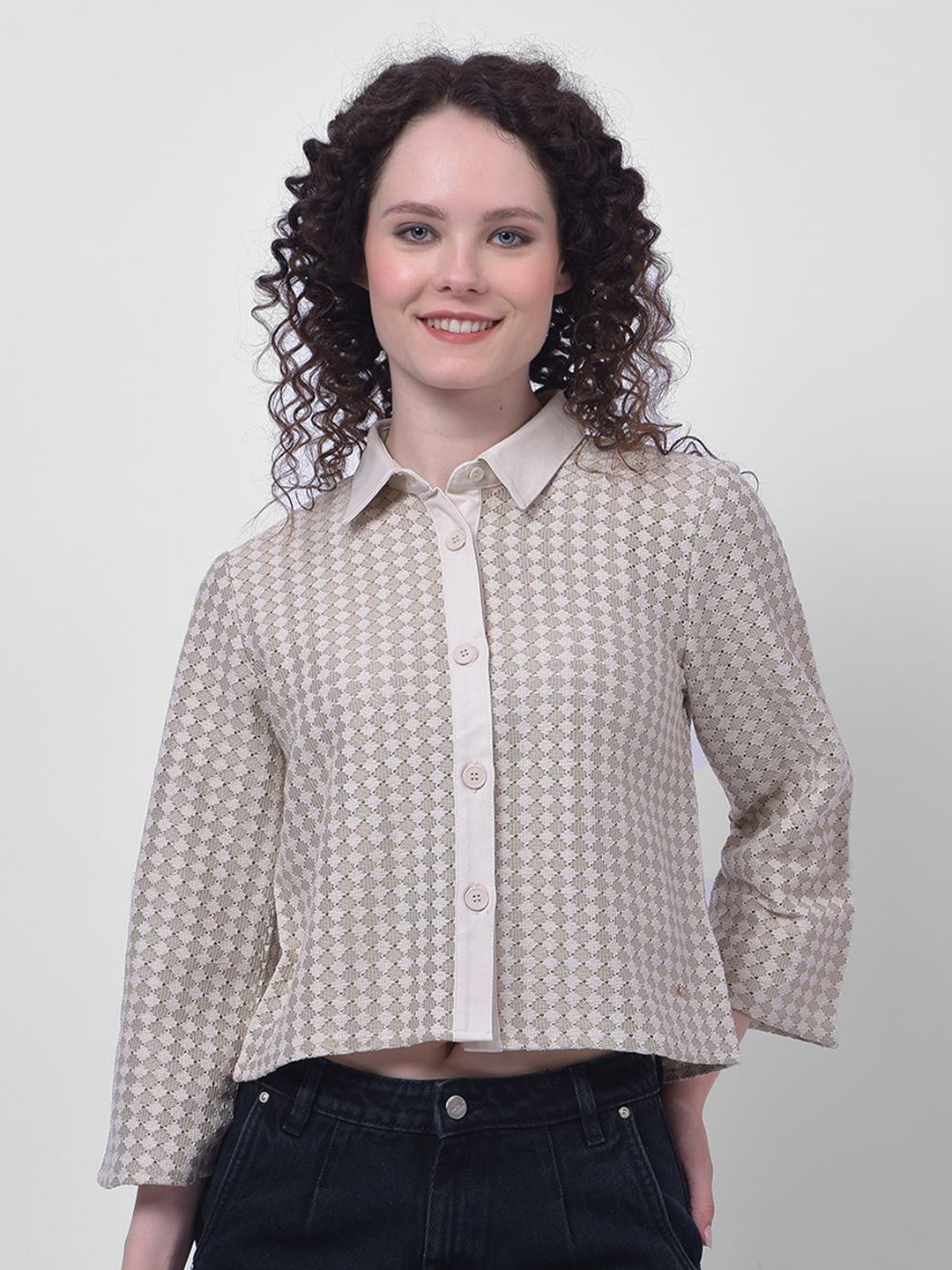Numero Uno Women Geometric Printed Spread Collar Cotton Casual Shirt